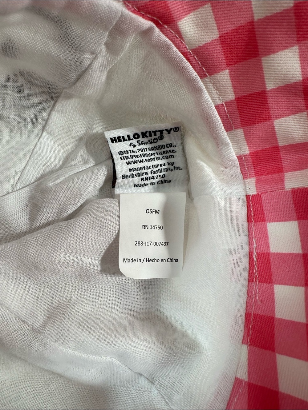 NWT Hello Kitty Kids’ White Bucket Hat Pink Gingham Trim - Picture 5 of 5